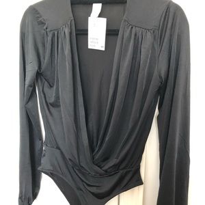 Brand new long sleeve plunge bodysuit